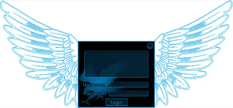 AQN V1's loader login window, framed by the Aquila eagle's wings