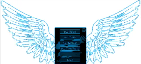 AQN V1's module list after login, offering osu!Relax, osu!Taiko, osu!Maniac and osu!TimeWarp