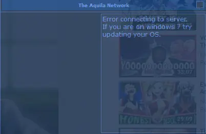 A Windows 7 connectivity error message in the Aquila Network loader