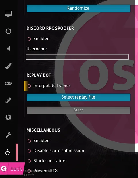 Chloe's Discord RPC spoofer, Replay Bot and Miscellaneous panels
