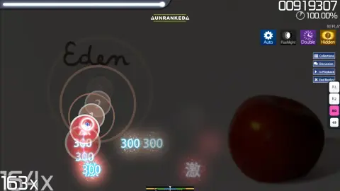 hqOsu-neko running in osu!, with a connection failure notice along the bottom of the screen