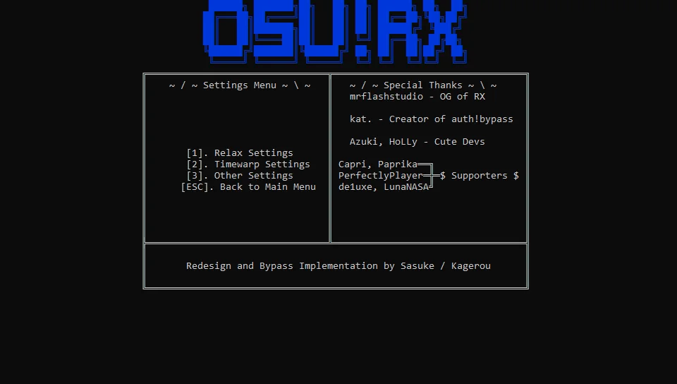 osu!rx console settings menu