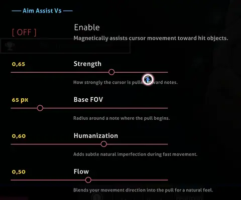 paw!cheats: Aim Assist V5 menu (Strength, Base FOV, Humanization, Flow)